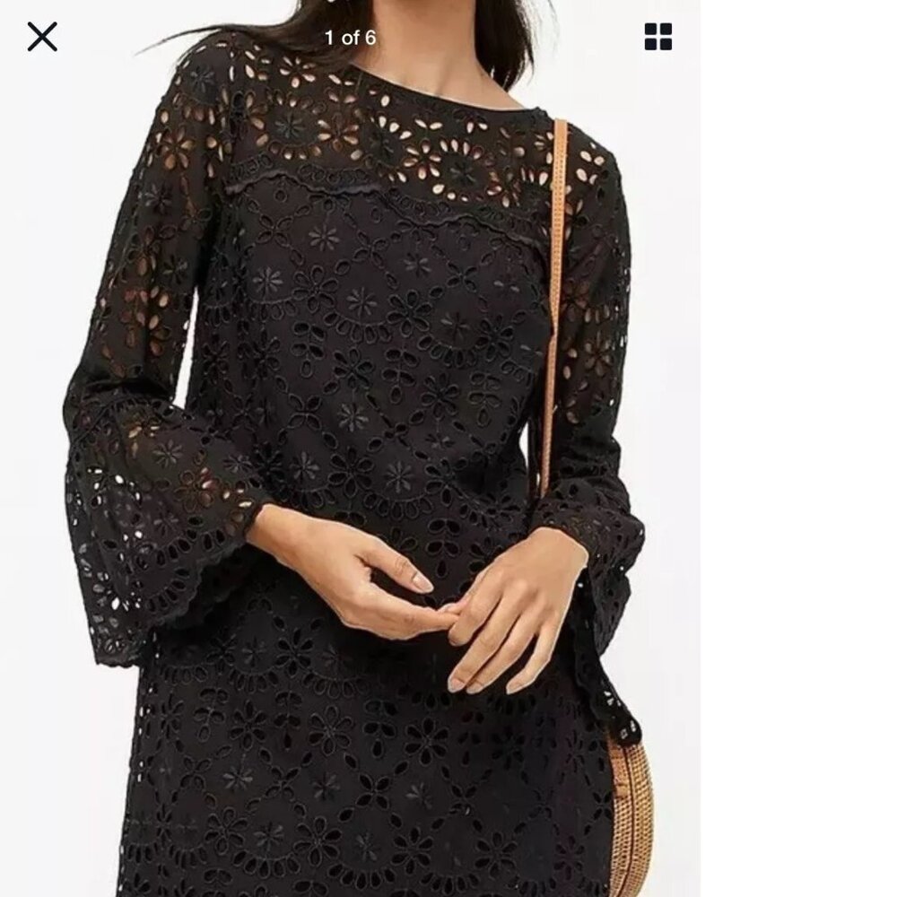 Women's Bell Sleeve Dress in Embroidered Eyelet Black in Sz 6 NWT
